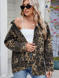 Leopard Button Up Drop Shoulder Denim Jacket - Hovatok