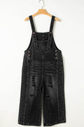 Distressed Wide Strap Denim Overalls - Hovatok