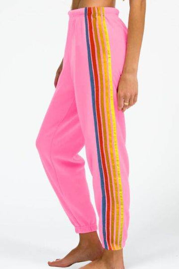 Contrast Striped Elastic Waist Active Pants - Hovatok