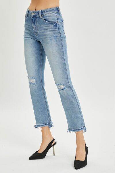 RISEN Full Size High Rise Distressed Cropped Straight Jeans - Hovatok