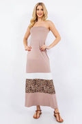 Celeste Full Size Leopard Color Block Tube Maxi Dress Plus Size - Hovatok