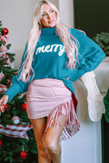 Double Take Full Size Merry Christmas Turtleneck Long Sleeve Sweater - Hovatok