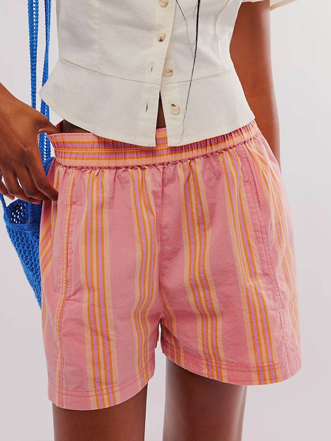 Striped Elastic Waist Shorts - Hovatok
