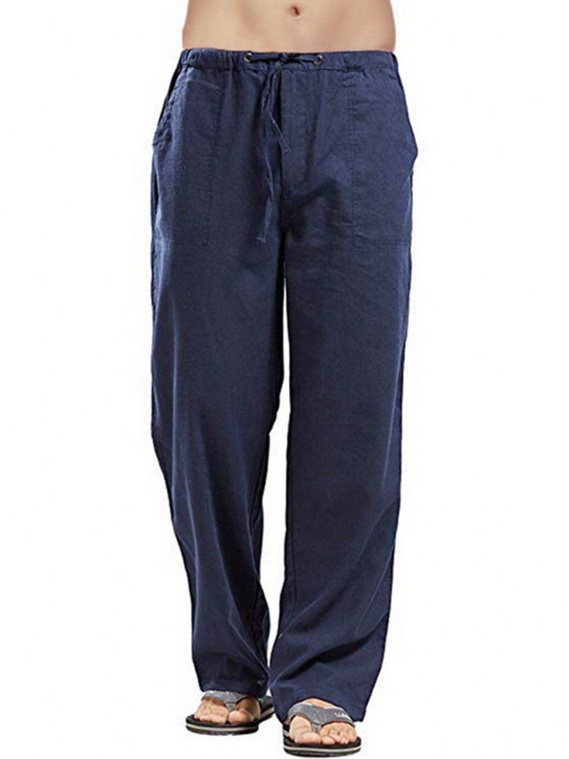 Men's Full Size Drawsting Straight Leg Pants Plus Size - Hovatok