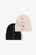 Button Detail Rib-Knit Cuff Beanie - Hovatok