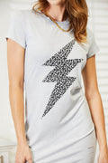 Double Take Leopard Lightning Graphic Tee Dress - Hovatok