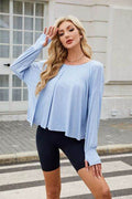 Cutout Back Round Neck Long Sleeve T-Shirt - Hovatok