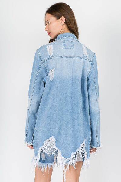 American Bazi Distressed Frayed Hem Denim Jacket - Hovatok