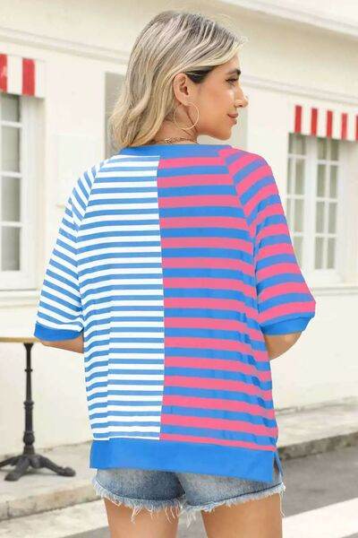 Striped Round Neck Half Sleeve T-Shirt - Hovatok