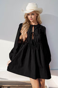 Double Take Christmas Front Tied Long Sleeve Mini Dress - Hovatok