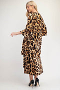 Celeste Full Size Leopard Asymmetrical Ruffle Midi Dress Plus Size - Hovatok