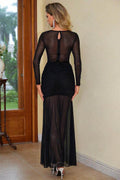 Semi-Sheer Slit Round Neck Dress - Hovatok