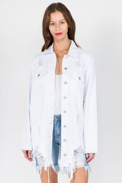 American Bazi Distressed Frayed Hem Denim Jacket - Hovatok