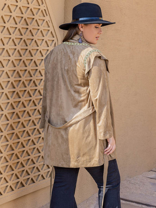 Plus Size Long Sleeve Tie Waist Cardigan - Hovatok