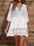 Lace Detail Plunge Cover-Up Dress - Hovatok