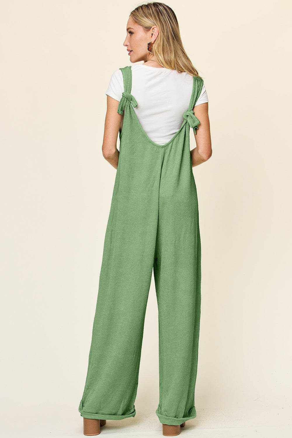 Double Take Full Size Texture Sleeveless Wide Leg Jumpsuit - Hovatok