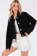 bytos Button Down Cropped Denim Jacket with Patch Pockets - Hovatok