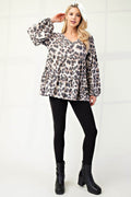 Celeste Full Size Leopard V-Neck Balloon Sleeve Blouse - Hovatok