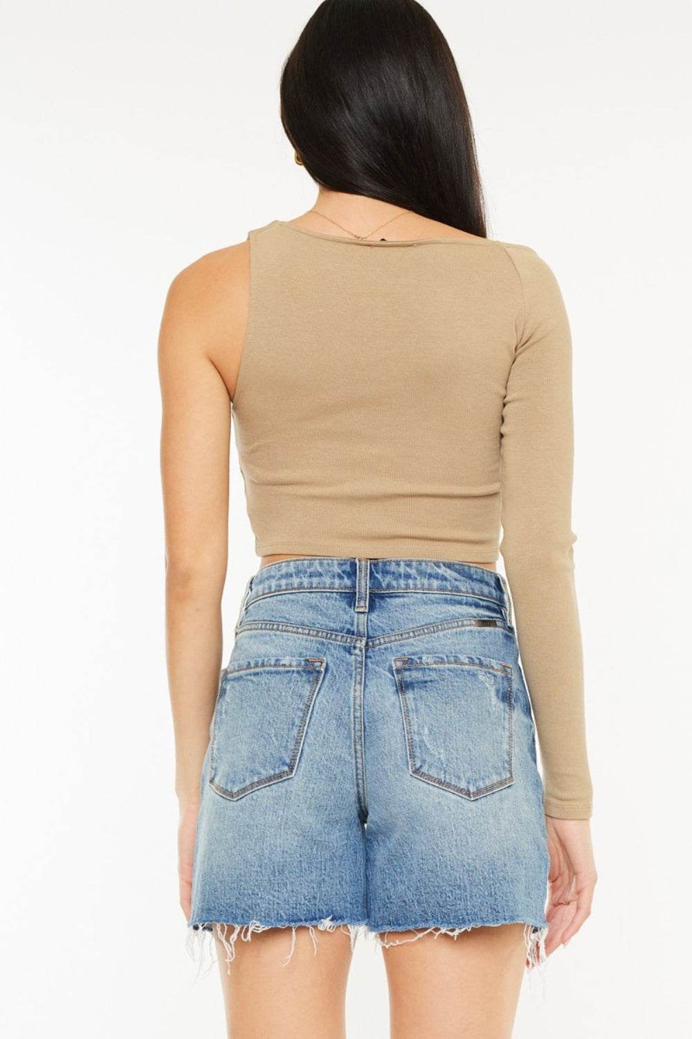Kancan Full Size Raw Hem High Waist Denim Shorts - Hovatok
