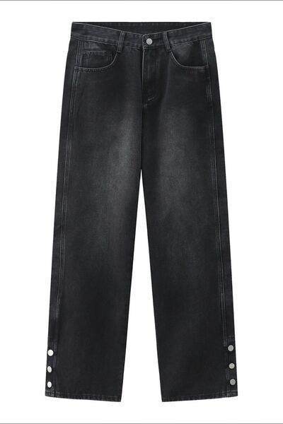 Side Slit Baggy Jeans with Pockets - Hovatok