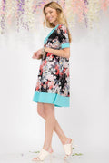 Celeste Full Size Floral Surplice Short Sleeve Dress with Pockets Plus Size - Hovatok