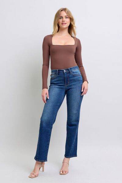 Judy Blue Full Size Side Seam Detail Straight Jeans with Pockets - Hovatok