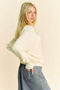 Davi & Dani Round Neck Batwing Sleeve Sweater - Hovatok
