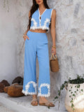 Devine Contrast Cropped Vest and Pants Set - Hovatok