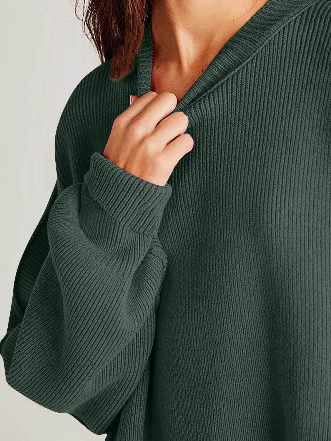 Double Take Side Slit Round Neck Long Sleeve Sweater - Hovatok