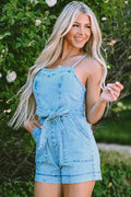 Tied Spaghetti Strap Denim Romper - Hovatok
