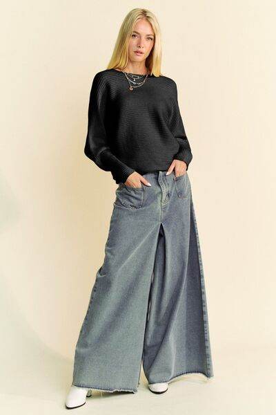 Davi & Dani Round Neck Batwing Sleeve Sweater - Hovatok