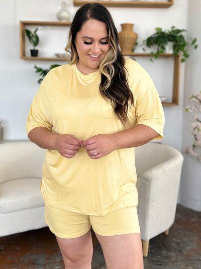 Basic Bae Bamboo Full Size Round Neck Drop Shoulder T-Shirt and Shorts Set - Hovatok
