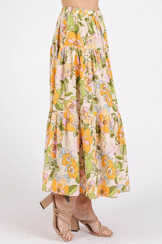Mittoshop Flower Print Elastic Waist Tiered Skirt - Hovatok