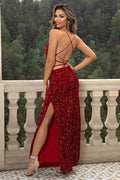 Sequin Backless Split Maxi Dress - Hovatok