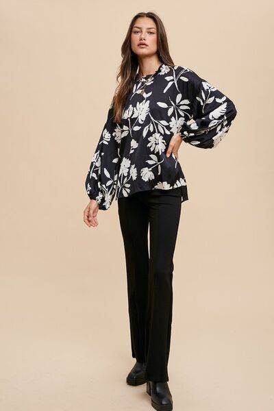 Annie Wear Frill Printed Balloon Sleeve Blouse - Hovatok