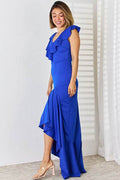 Ruffled V-Neck High-Low Dress - Hovatok