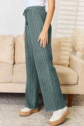 Basic Bae Full Size Ribbed Drawstring Hooded Top and Straight Pants Set - Hovatok