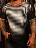 Men's Full Size Round Neck Short Sleeve Striped T-Shirt Plus Size - Hovatok