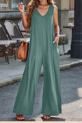 Full Size V-Neck Wide Strap Jumpsuit - Hovatok