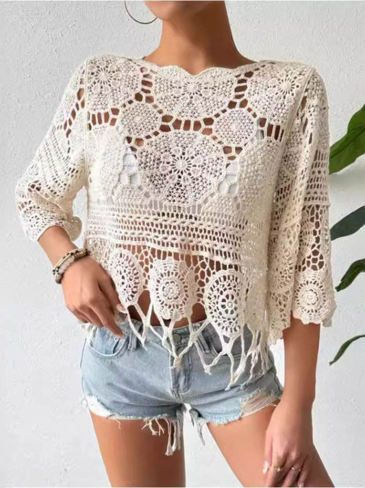 Openwork Round Neck Cover-Up - Hovatok