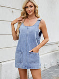 Scoop Neck Wide Strap Denim Dress - Hovatok