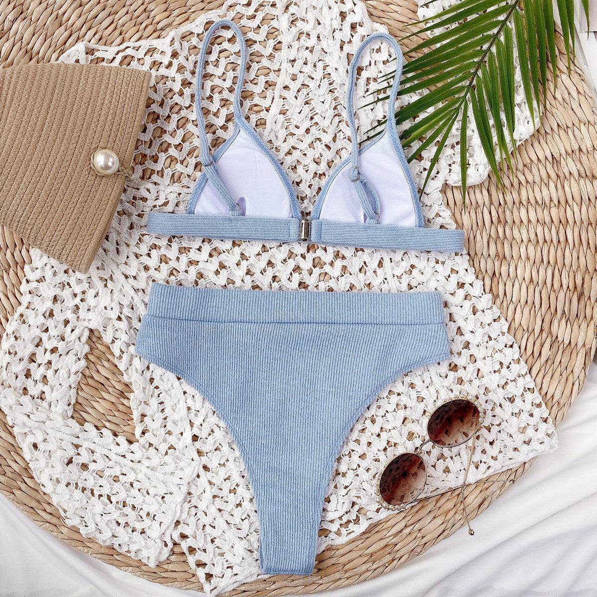 Spaghetti Strap Ribbed Bikini Set - Hovatok