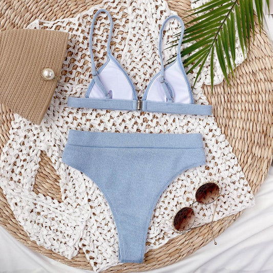 Spaghetti Strap Ribbed Bikini Set - Hovatok