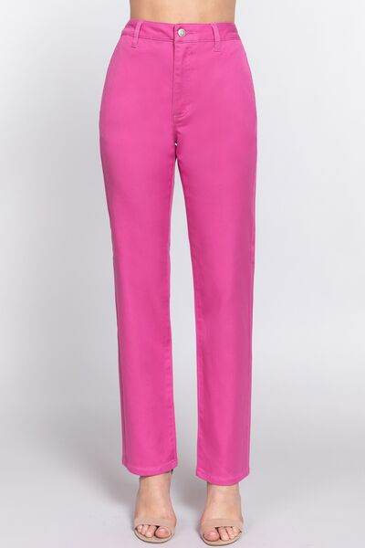 ACTIVE BASIC High Waist Straight Twill Pants - Hovatok