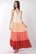 VERY J Color Block Tiered Maxi Cami Dress - Hovatok