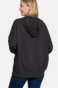 Zenana Half Snap Long Sleeve Hoodie with Kangaroo Pocket - Hovatok