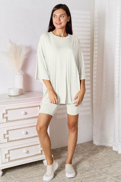 Basic Bae Full Size Soft Rayon Three-Quarter Sleeve Top and Shorts Set - Hovatok