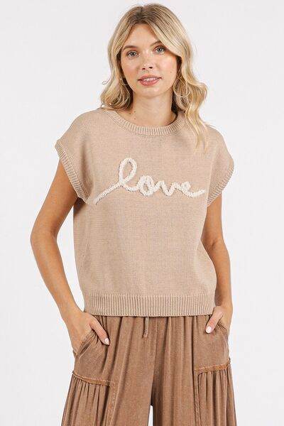 Mittoshop Contrast Letter Round Neck Cap Sleeve Knit Top - Hovatok