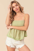 BiBi Fringed Hem Smocked Cami - Hovatok