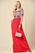 Celeste Full Size Houndstooth Round Neck Short Sleeve Maxi Dress Plus Size - Hovatok